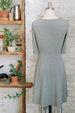 Women's knee length heathered grey fit and flare dress with sleeves and scoop neck - back