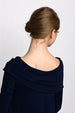 Flowing navy blue short cape dress in knee length with 3/4 sleeves collar detail
