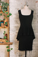 Parisian Chic black peplum dresses sleevless knee length dress with square neck 