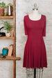 Women's Burgundy Fit and Flare Modal Dress with Scoop Neck and Short Sleeves - Made in Canada