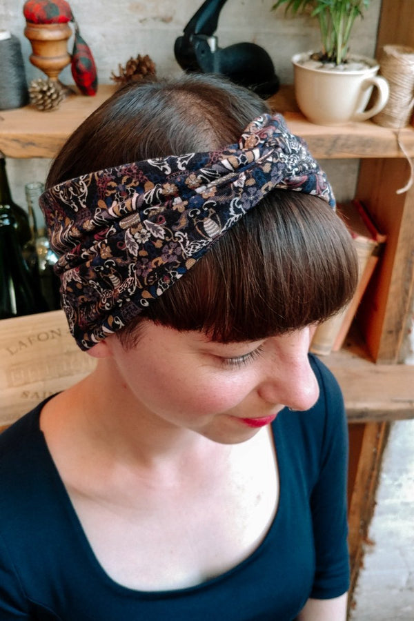 Women's turban headband in a black floral Liberty print - hair hairband